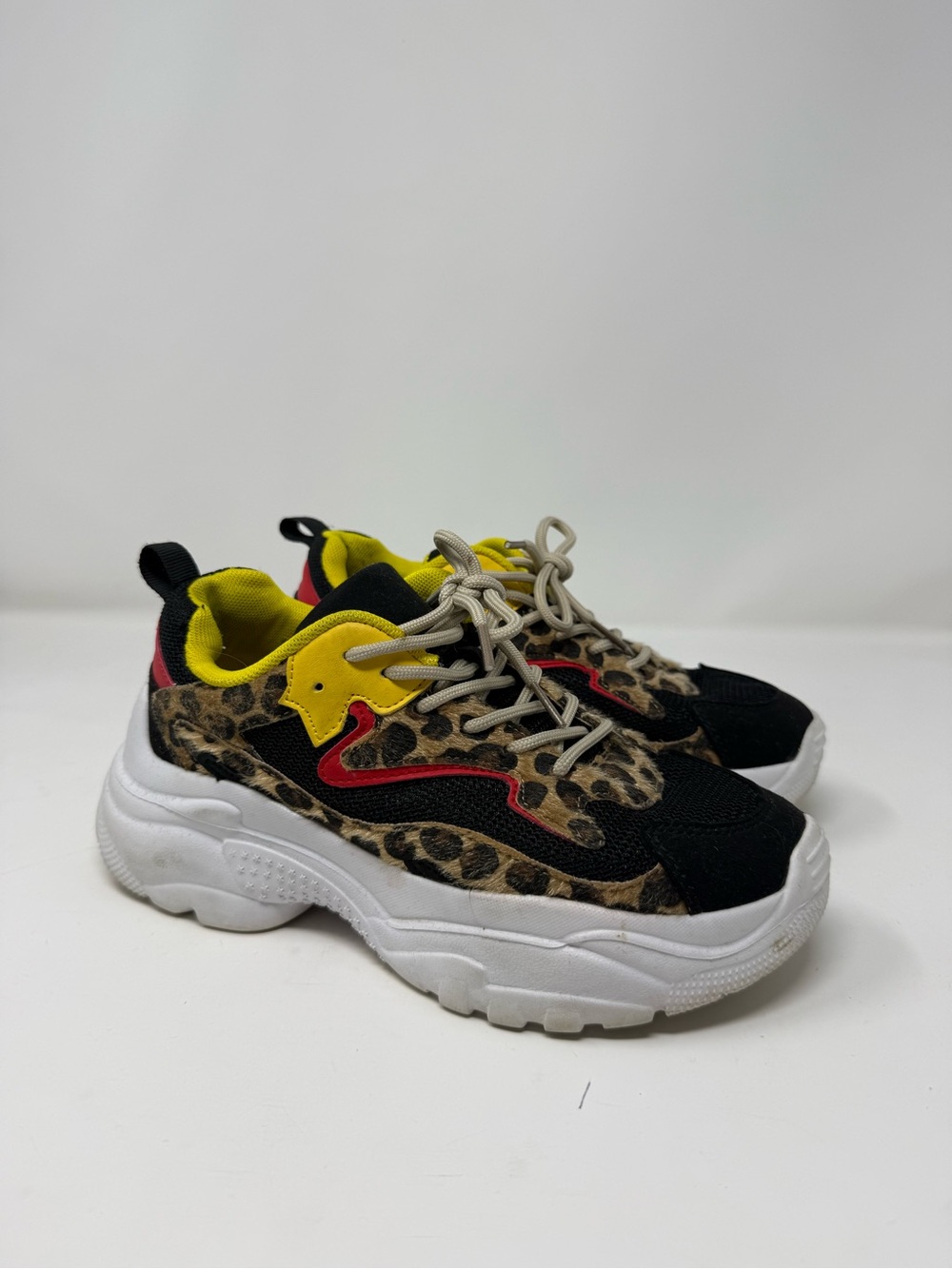 Women’s Leopard Print Platform Sneakers with Yellow Accents